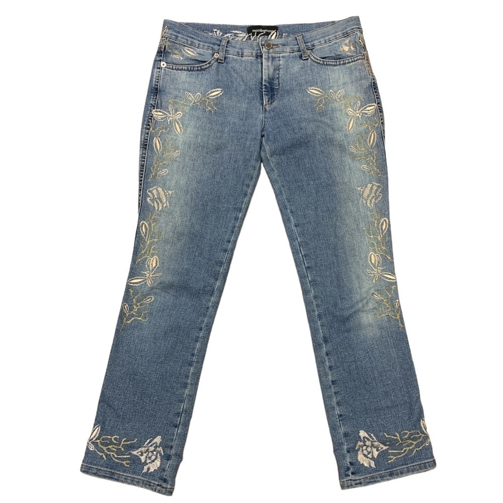 Roccobarocco Straight Legged Ankle Embroidered Jeans